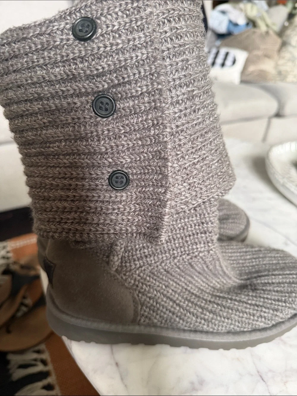 UGG Cardy Tall Button Down Knit Boots Gray Women’s Size 9